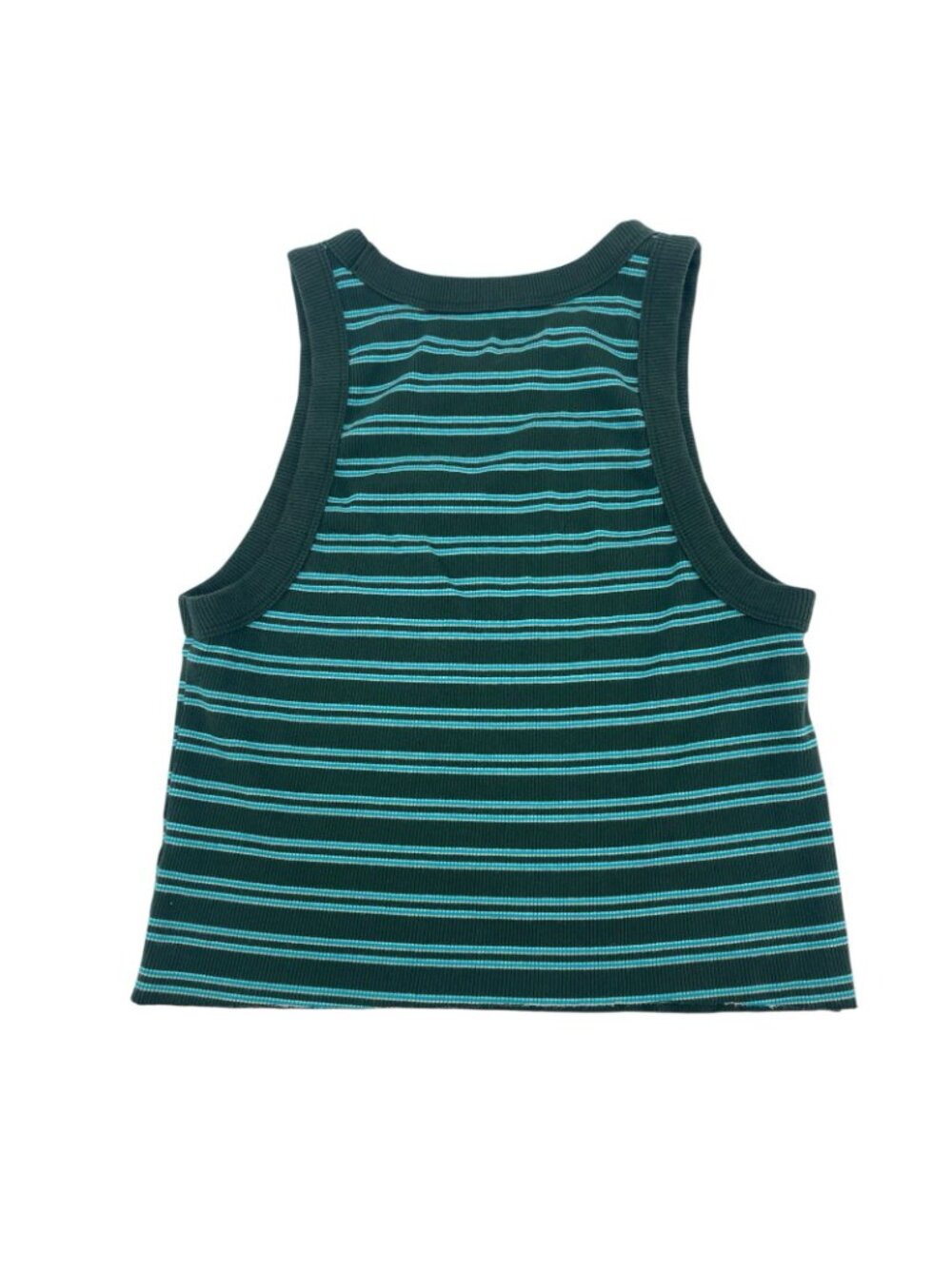 Aerie Women’s Size XL Green White Blue Striped Rib Knit Crop Tank Top Raw Hem - Picture 2 of 10